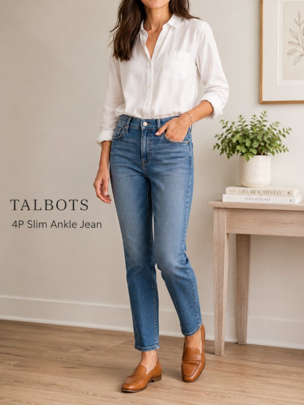 Talbots Slim Ankle Jeans 4P Petite Medium Wash Stretch Denim Women's